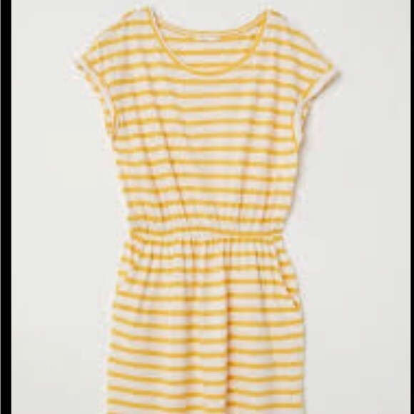 H&M Yellow and White Striped Jersey Dress - Elastic Waist - Size Medium - Picture 11 of 12